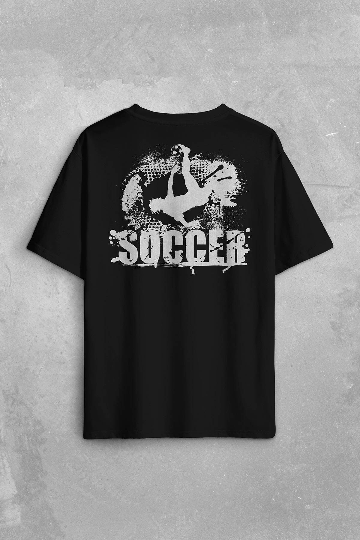 Soccer Röveşata Gol Atan Futbolcu Taktik Sırt Ön Baskılı Oversize Tişört Unisex