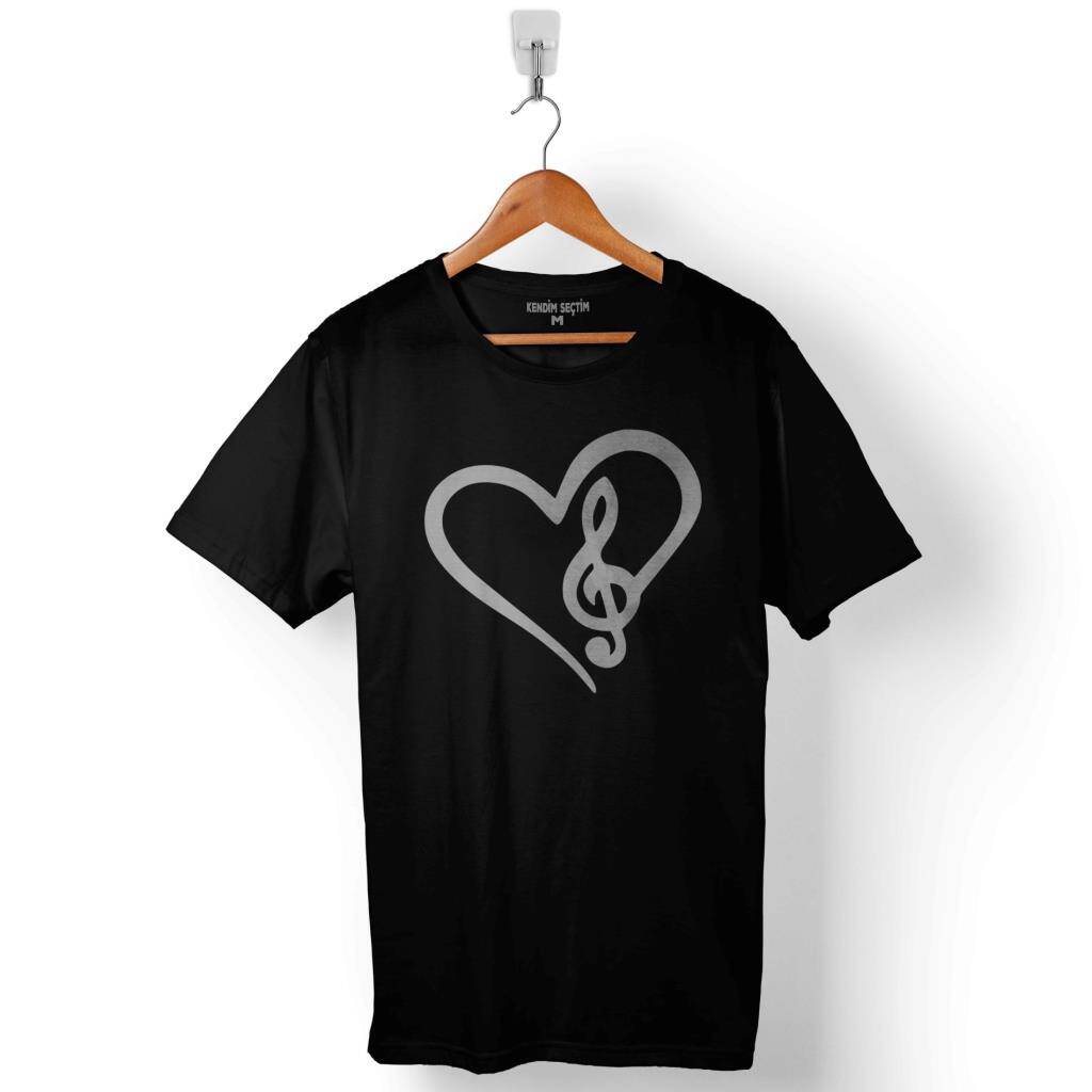 Sol Anahtarı Heart Kalp I Love You Müzik Seviyorum Baskılı Tişört Unisex