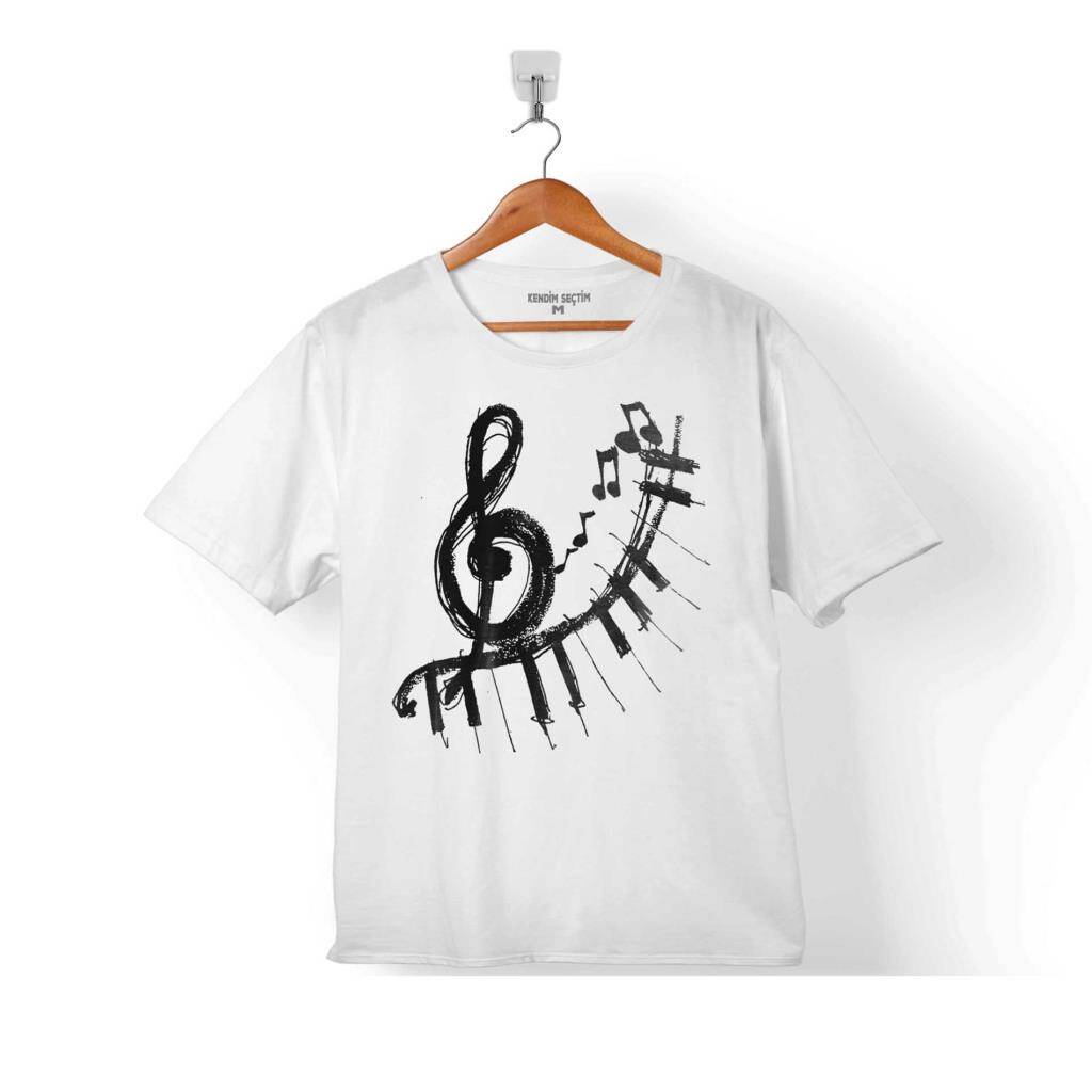 Sol Anahtarı Nota Perde Müzik Çocuk Tişört Beyaz