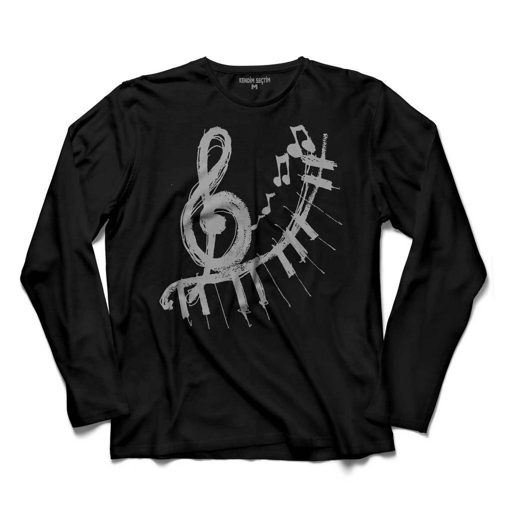 Sol Anahtarı Nota Perde Müzik Uzun Kollu Tişört Baskılı Çocuk T-Shirt