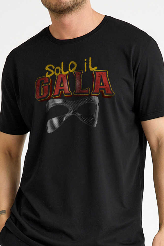 Solo il Gala Sadece Sarı Kırmızı Maske Baskılı Siyah Tişört