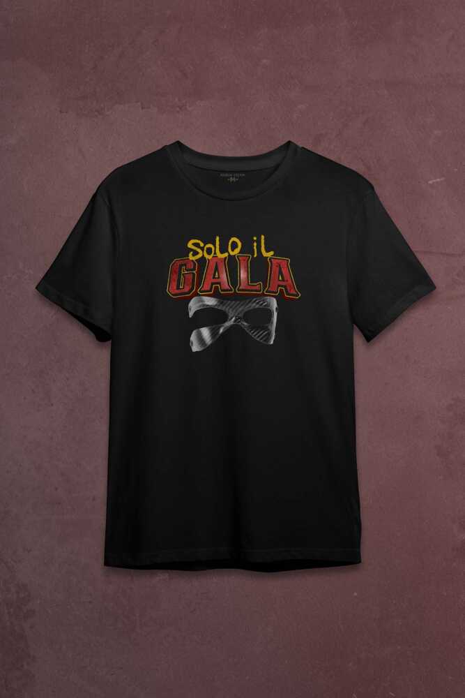 Solo il Gala Sadece Sarı Kırmızı Maske Baskılı Siyah Tişört (1)