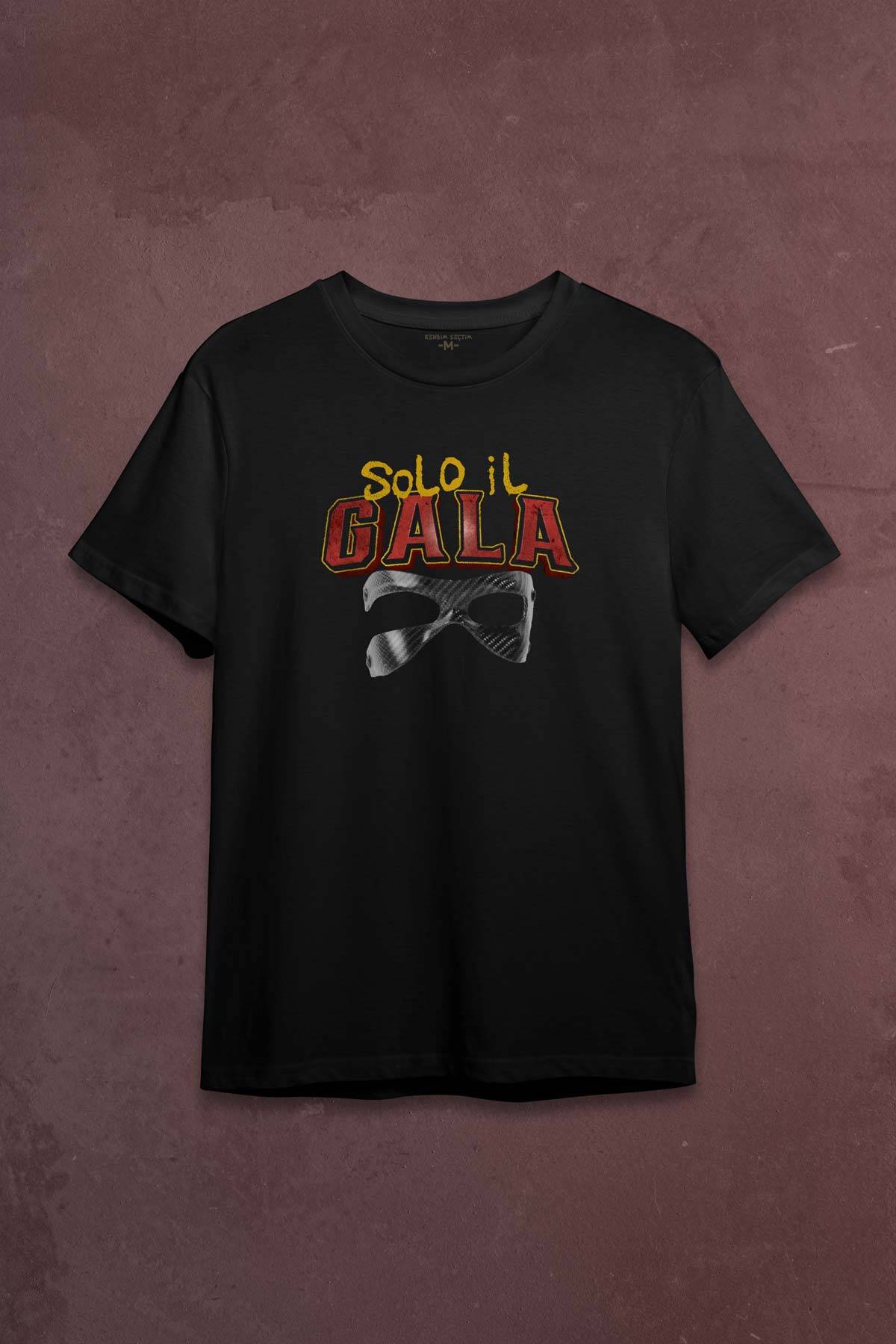 Solo il Gala Sadece Sarı Kırmızı Maske Baskılı Siyah Tişört (1)