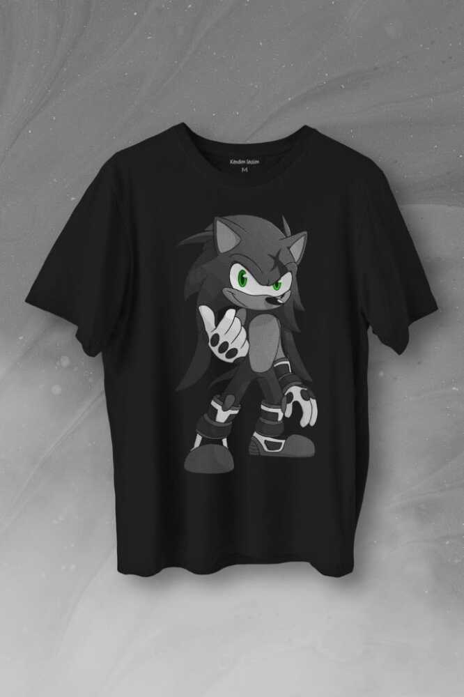 Sonic Boom Hedgehog Baskılı Siyah Tişört Unisex