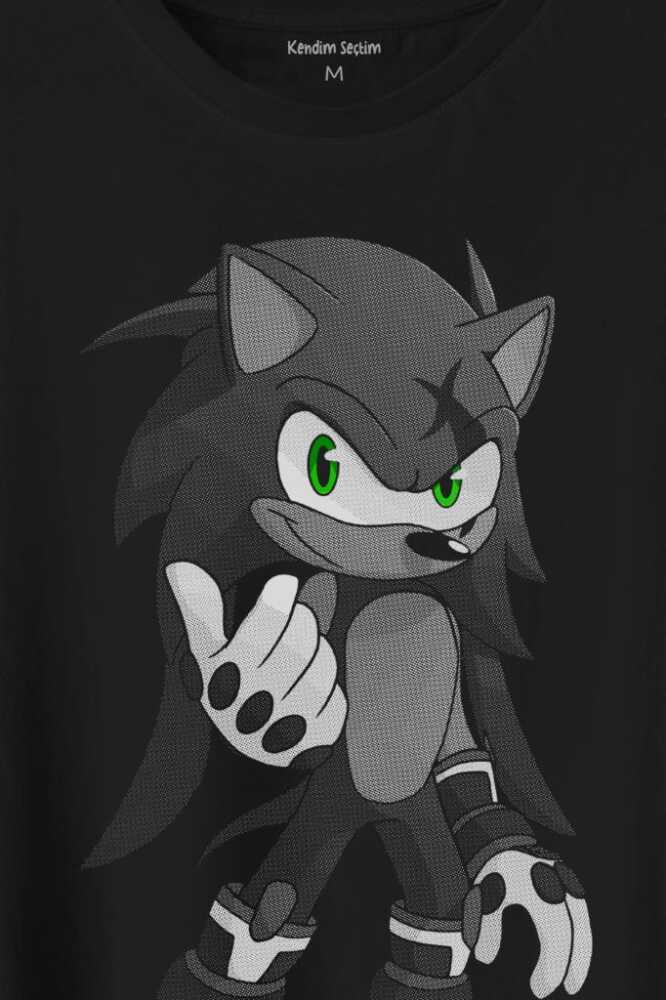Sonic Boom Hedgehog Baskılı Siyah Tişört Unisex (1)