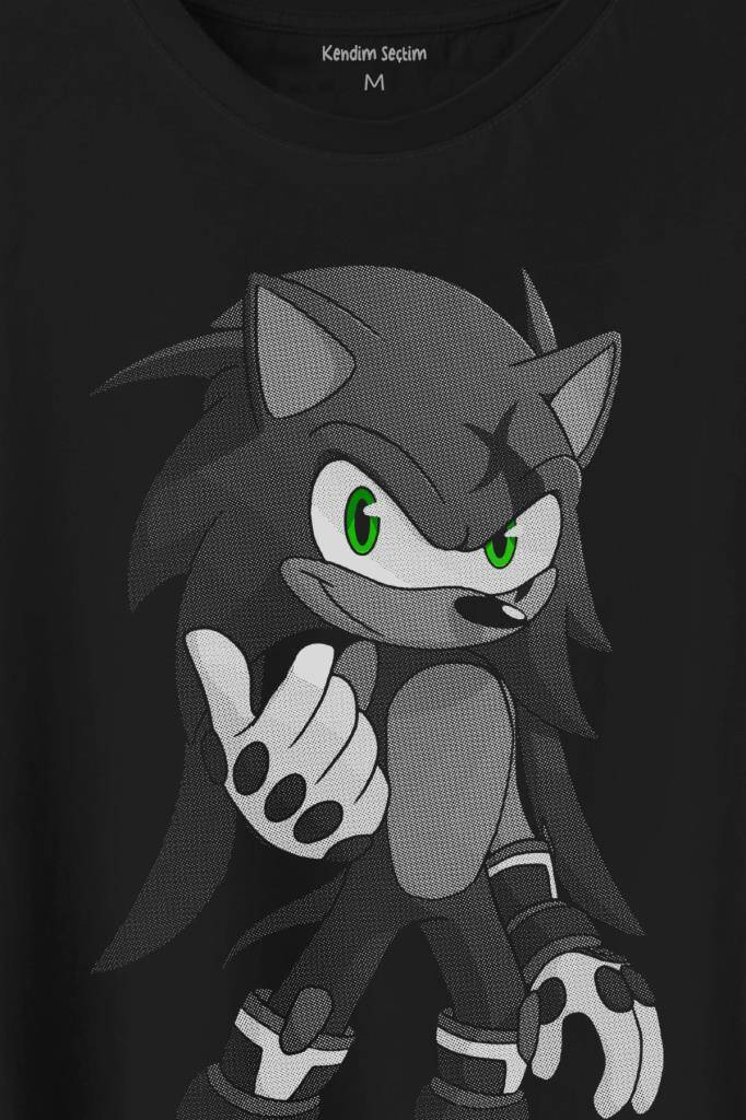 Sonic Boom Hedgehog Baskılı Siyah Tişört Unisex (1)