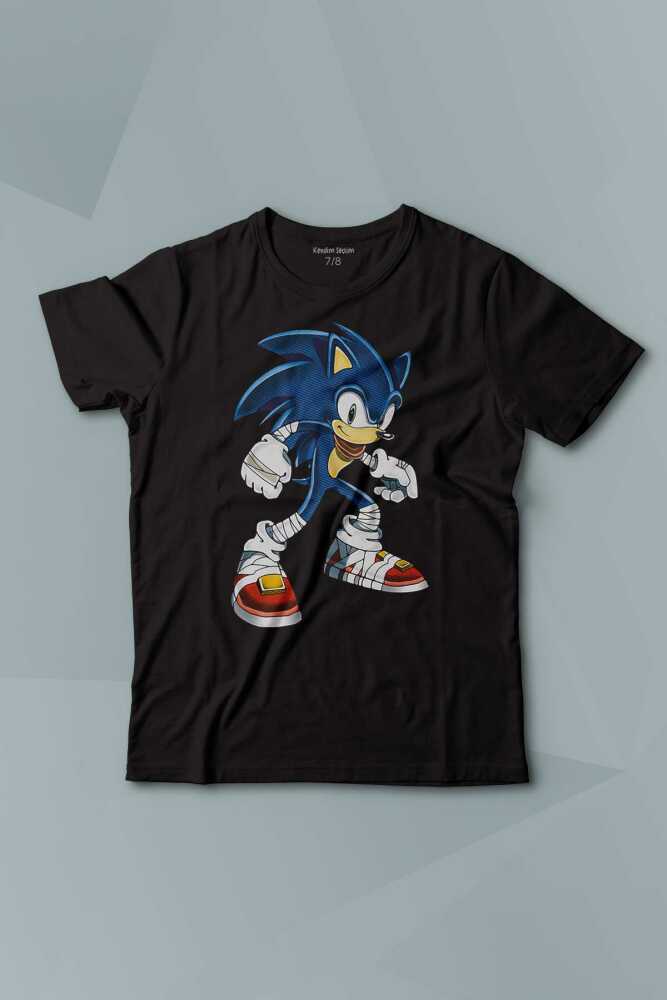 Sonic The Hedgehog Boom Cartoon Baskılı Çocuk Tişört Siyah