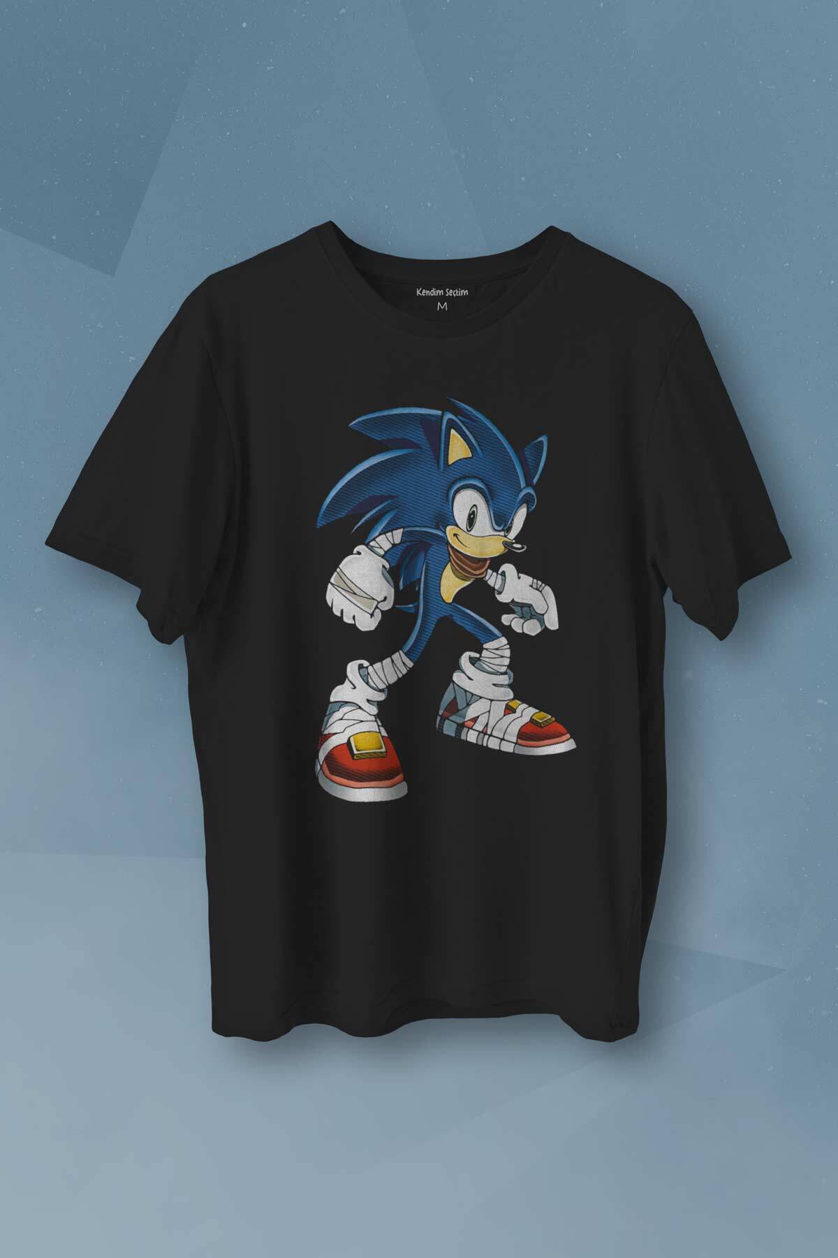Sonic The Hedgehog Boom Cartoon Baskılı Siyah Unisex Tişört - 1