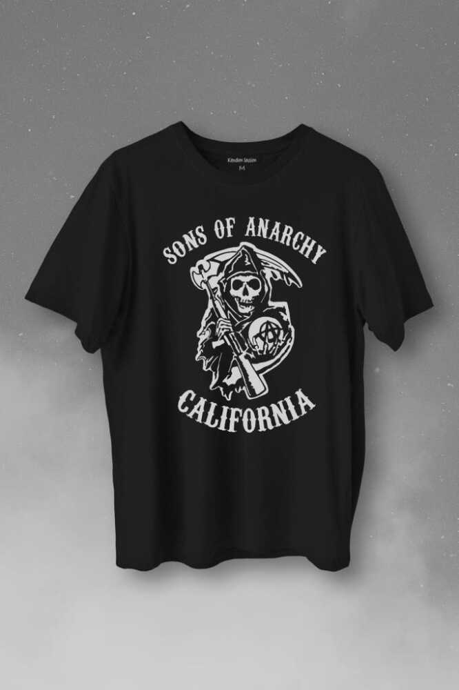 Sons Of Anarchy California Skull Hayalet Baskılı Siyah Tişört Unisex