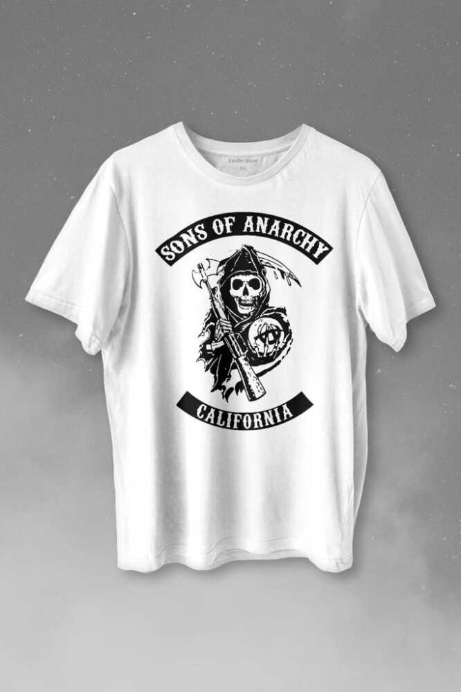 Sons Of Anarchy California Skull Hayalet Baskılı Beyaz Tişört Unisex