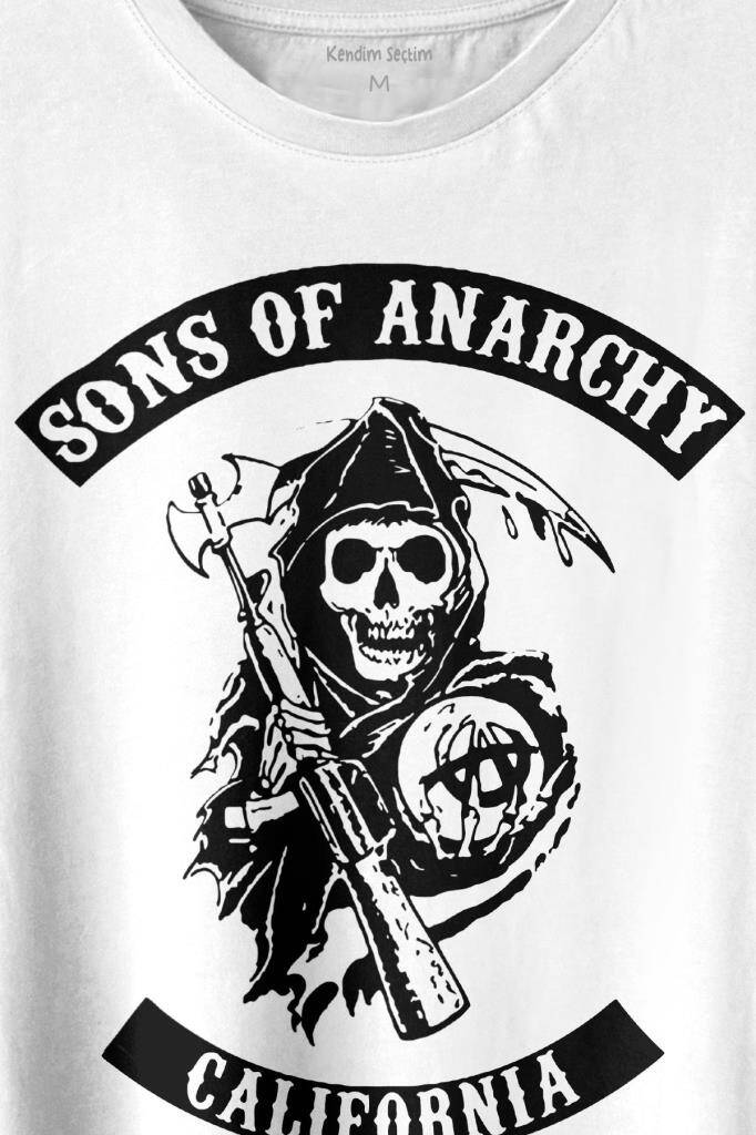 Sons Of Anarchy California Skull Hayalet Baskılı Beyaz Tişört Unisex (1)