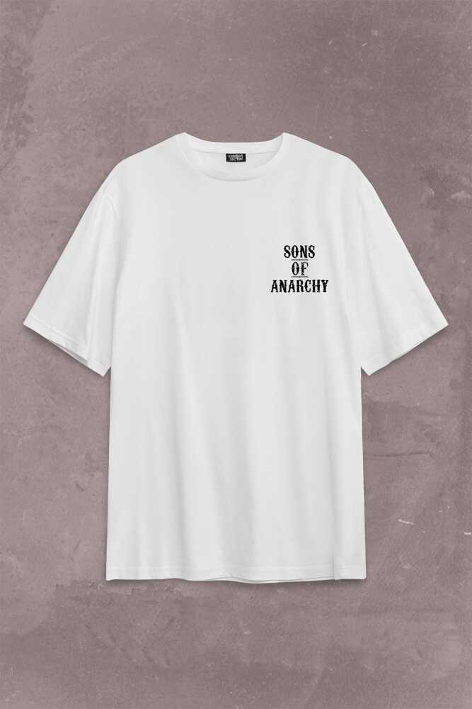 Sons Of Anarchy California Skull Hayalet Sırt Ön Baskılı Beyaz Oversize Tişört Unisex (1)