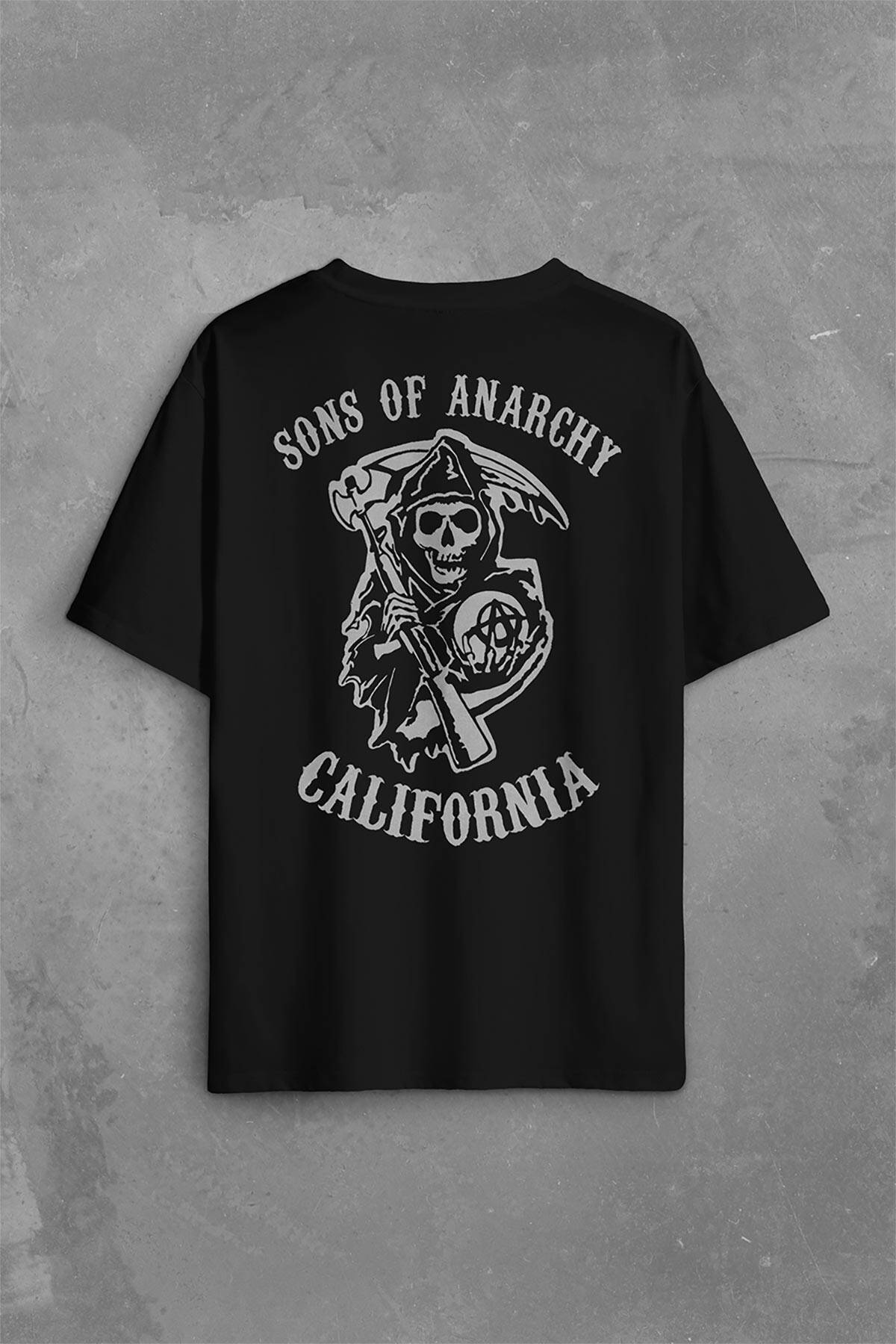 Sons Of Anarchy California Skull Hayalet Sırt Ön Baskılı Siyah Oversize Tişört Unisex