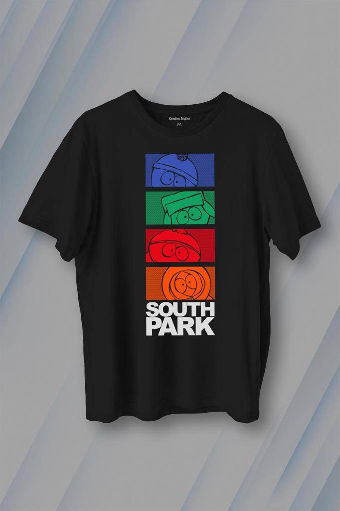 South Park Stan Kyle Cartman Kenny Dizi Film Baskılı Siyah Tişört Unisex