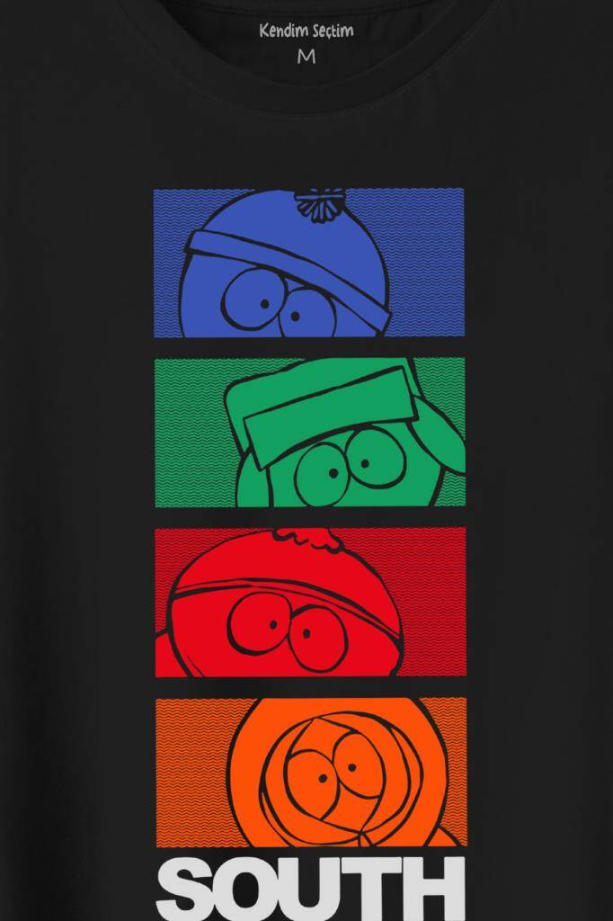 South Park Stan Kyle Cartman Kenny Dizi Film Baskılı Siyah Tişört Unisex (1)