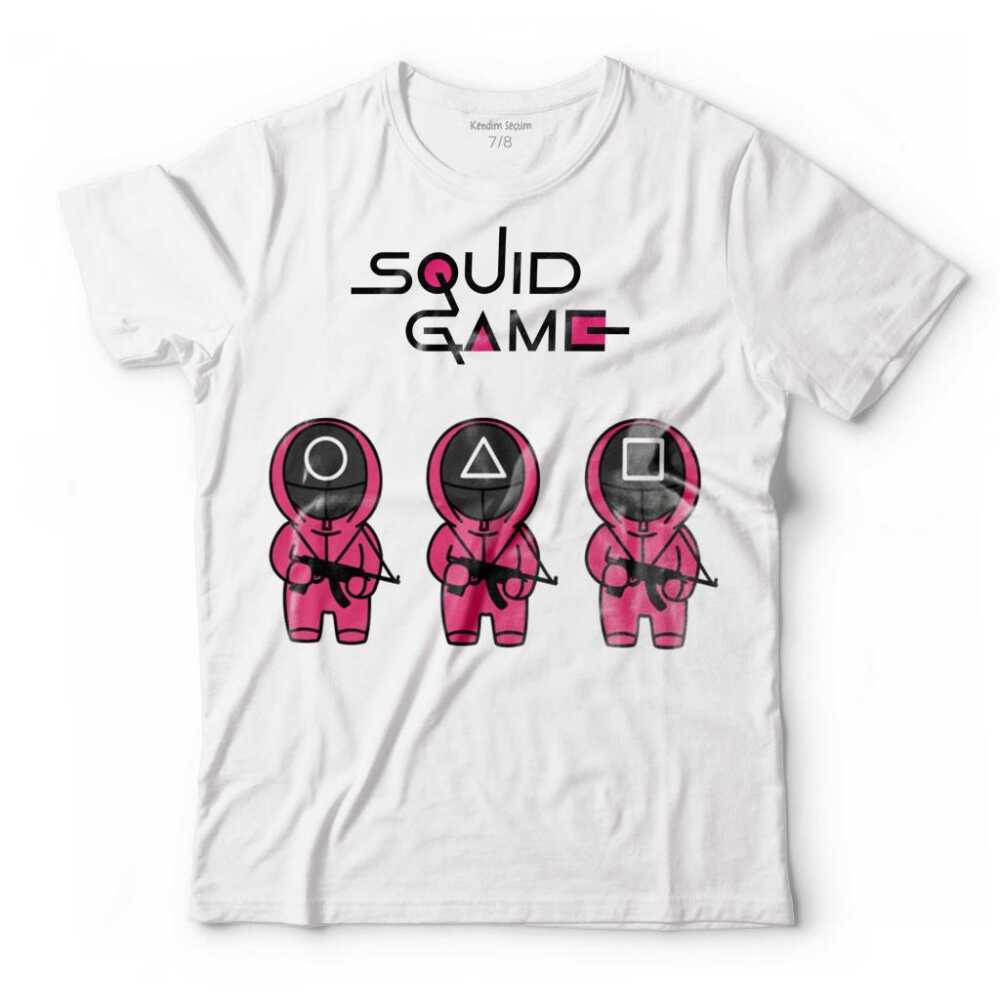 Squid Game Red Green Kırmızı Yeşil Işık Cartoon Çocuk Tişört Beyaz