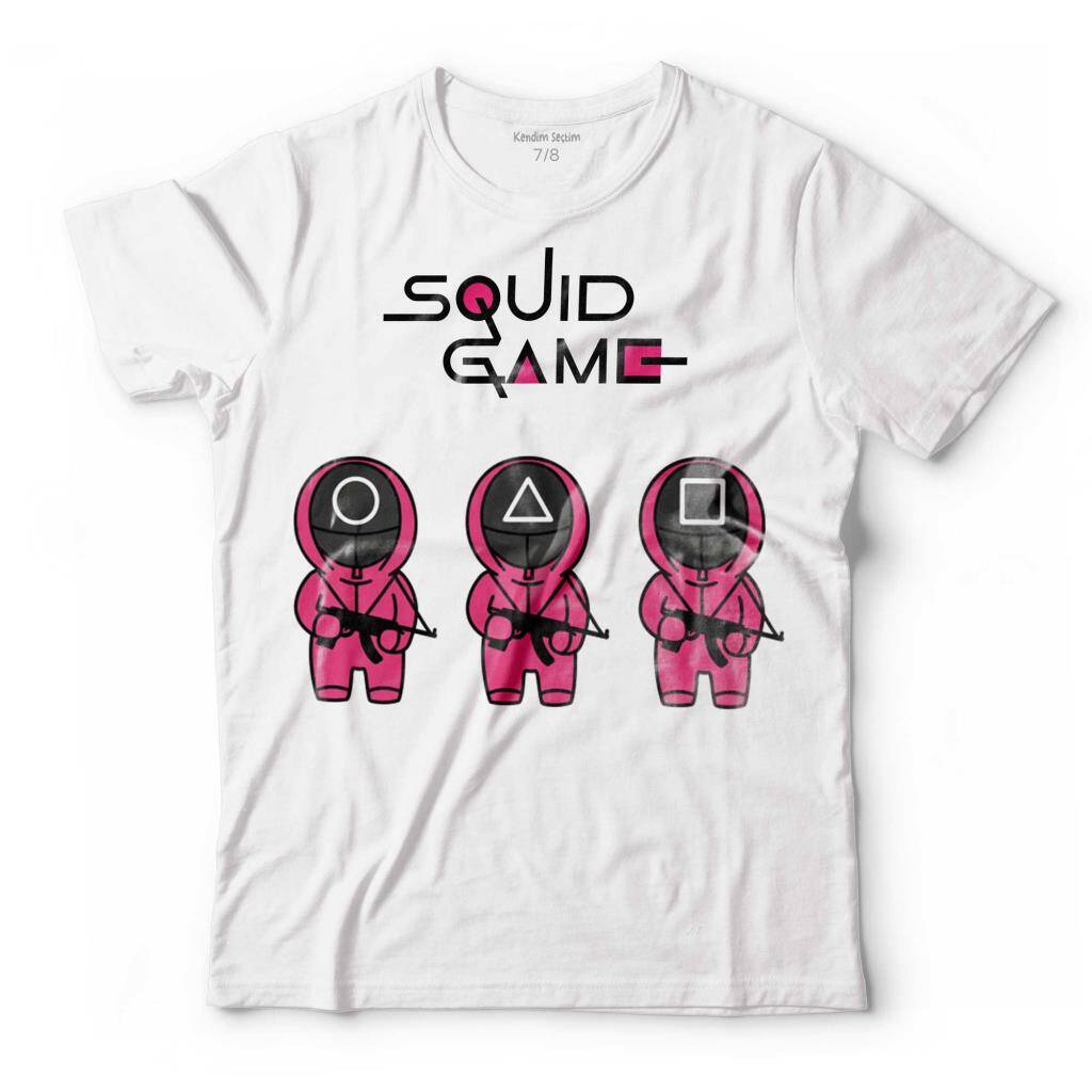 Squid Game Red Green Kırmızı Yeşil Işık Cartoon Çocuk Tişört Beyaz