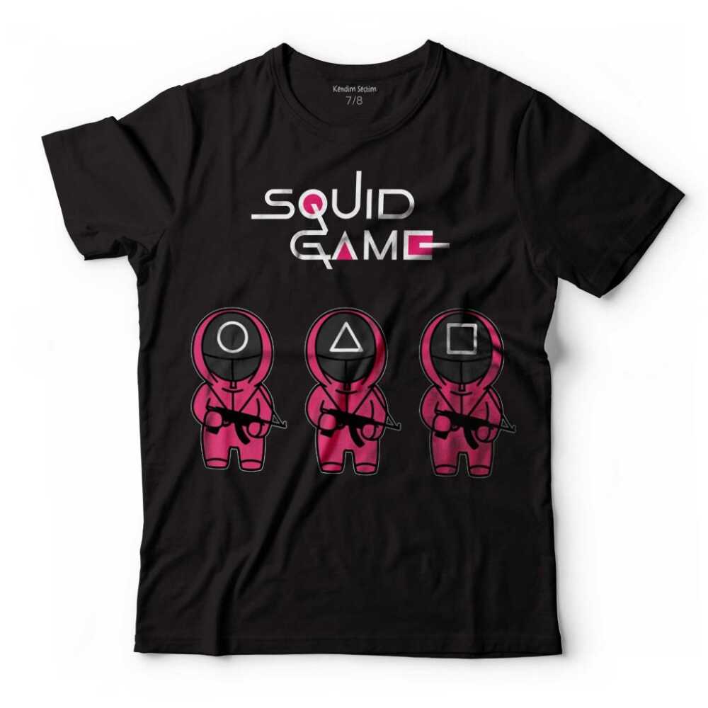 Squid Game Red Green Kırmızı Yeşil Işık Cartoon Çocuk Tişört Siyah