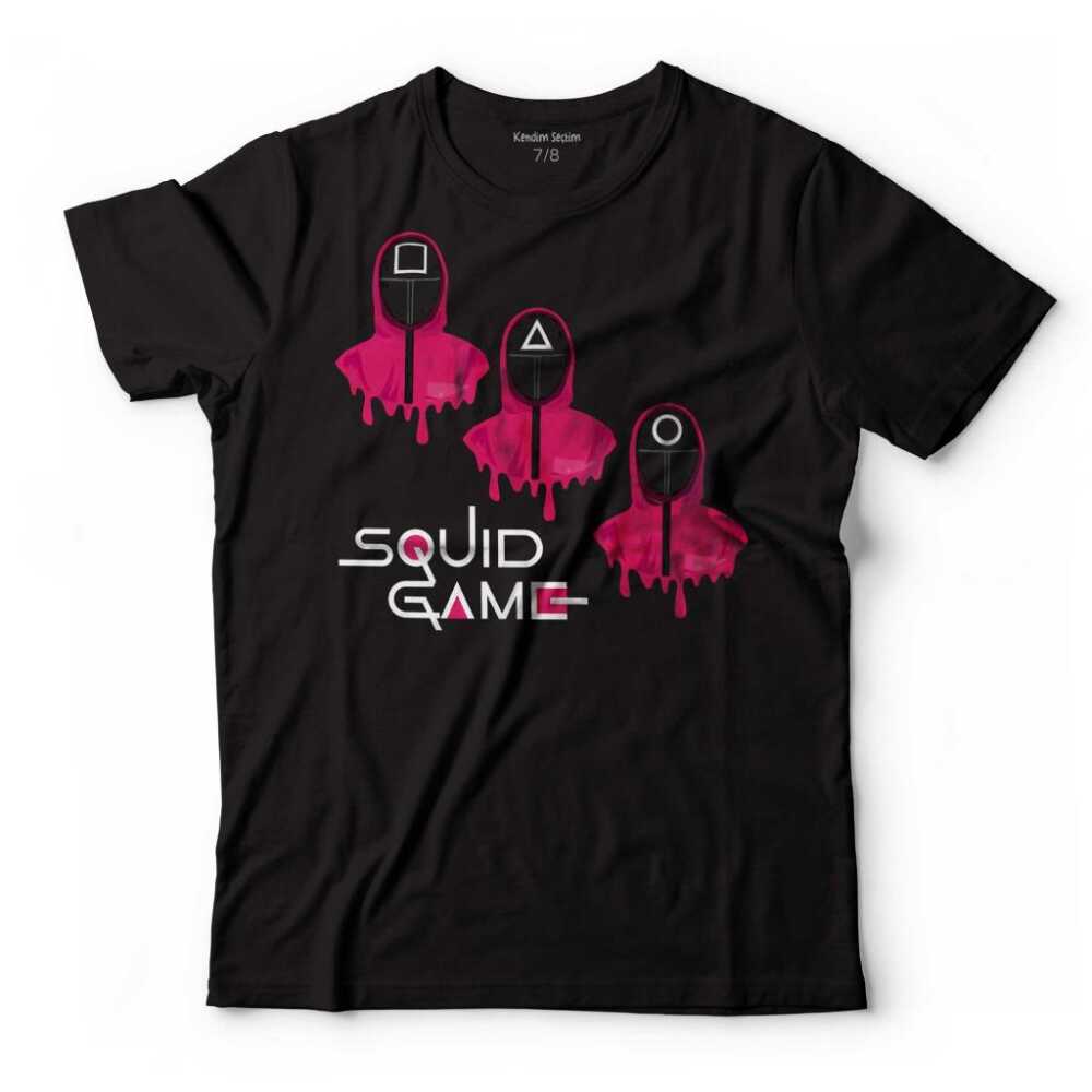 Squid Game Red Green Kırmızı Yeşil Işık Akan Boya Çocuk Tişört Siyah