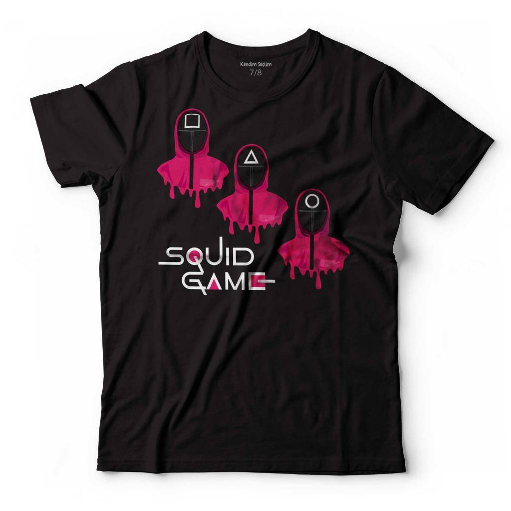 Squid Game Red Green Kırmızı Yeşil Işık Akan Boya Çocuk Tişört Siyah