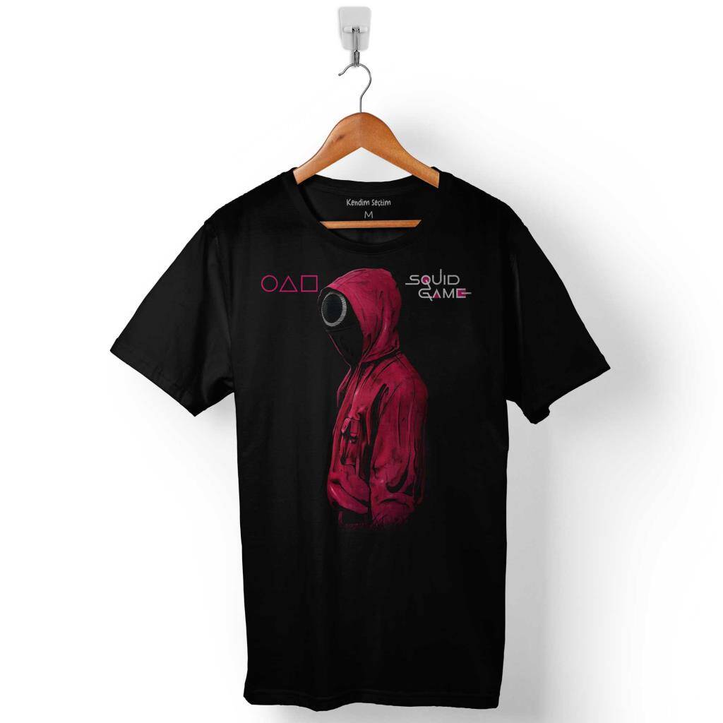 Squid Game Maskeli Muhafız Red Green Light Kırmızı Yeşil Işık Baskılı Tişört Unisex
