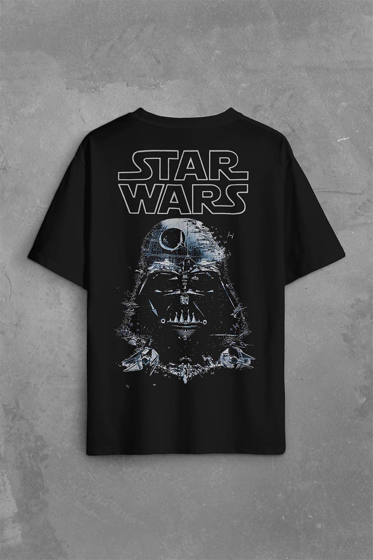 Star Wars Darth Vader Yıldız Savaşları Sırt Ön Baskılı Oversize Tişört Unisex (1)