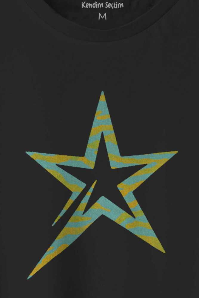Star Y2K Colorful Renkli Yıldız Baskılı Siyah Tişört Unisex (1)