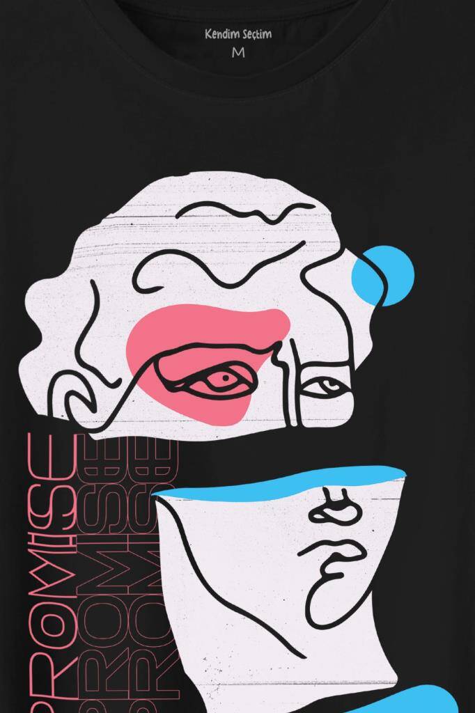 Statue Minimal Street Culture Soft Renkler Heykel Y2K Baskılı Siyah Tişört Unisex (1)