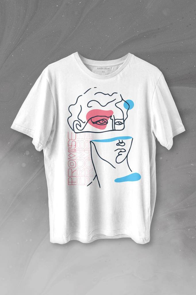 Statue Minimal Street Culture Soft Renkler Heykel Y2K Baskılı Beyaz Tişört Unisex