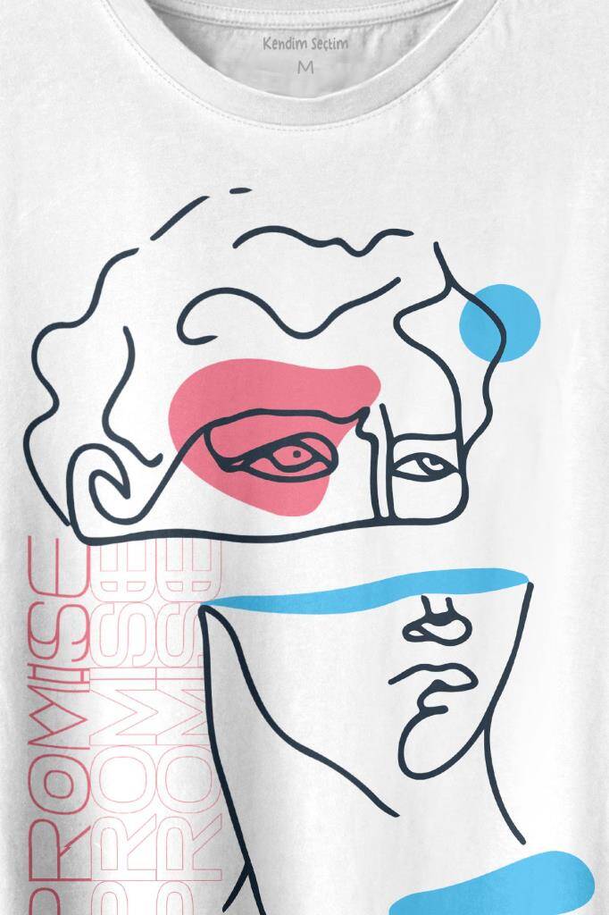 Statue Minimal Street Culture Soft Renkler Heykel Y2K Baskılı Beyaz Tişört Unisex (1)