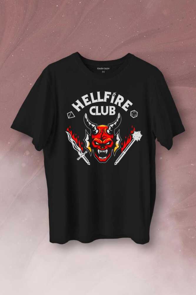Stranger Things Hellfire Club Baskılı Siyah Tişört Unisex