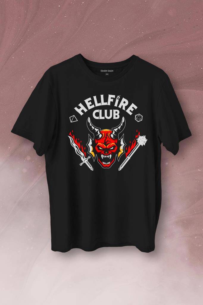 Stranger Things Hellfire Club Baskılı Siyah Tişört Unisex