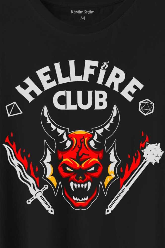 Stranger Things Hellfire Club Baskılı Siyah Tişört Unisex (1)