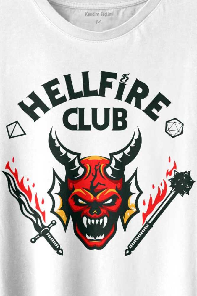 Stranger Things Hellfire Club Baskılı Beyaz Tişört Unisex (1)