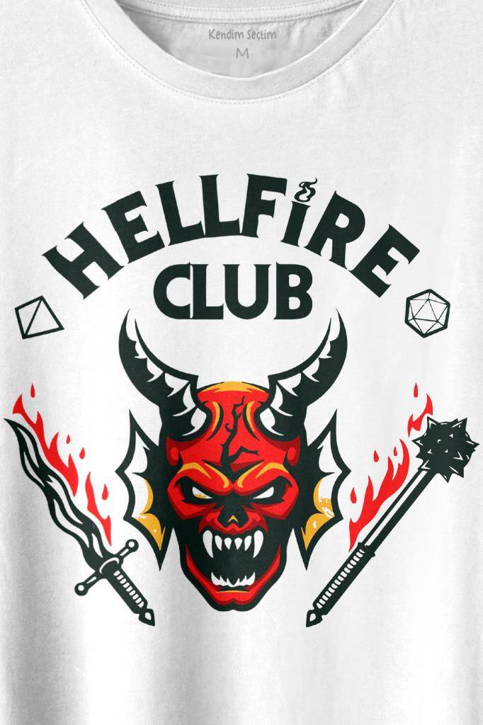 Stranger Things Hellfire Club Baskılı Beyaz Tişört Unisex (1)
