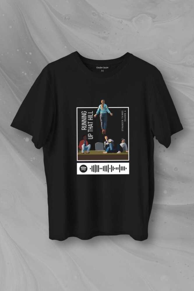Stranger Things Sezon 4 Baskılı Running Up That Hill Siyah Tişört Unisex