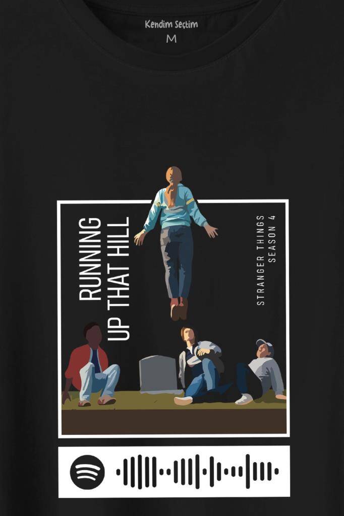 Stranger Things Sezon 4 Baskılı Running Up That Hill Siyah Tişört Unisex (1)