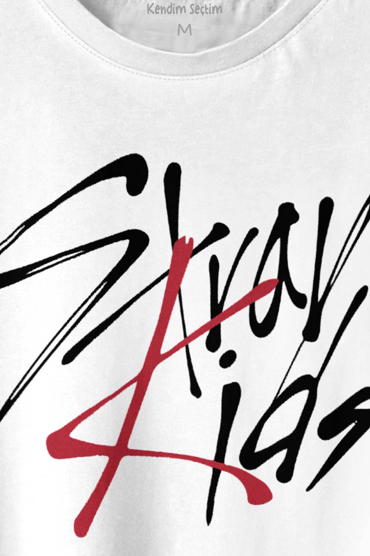 Stray Kids Kore K-Pop Baskılı Beyaz Tişört Unisex (1)
