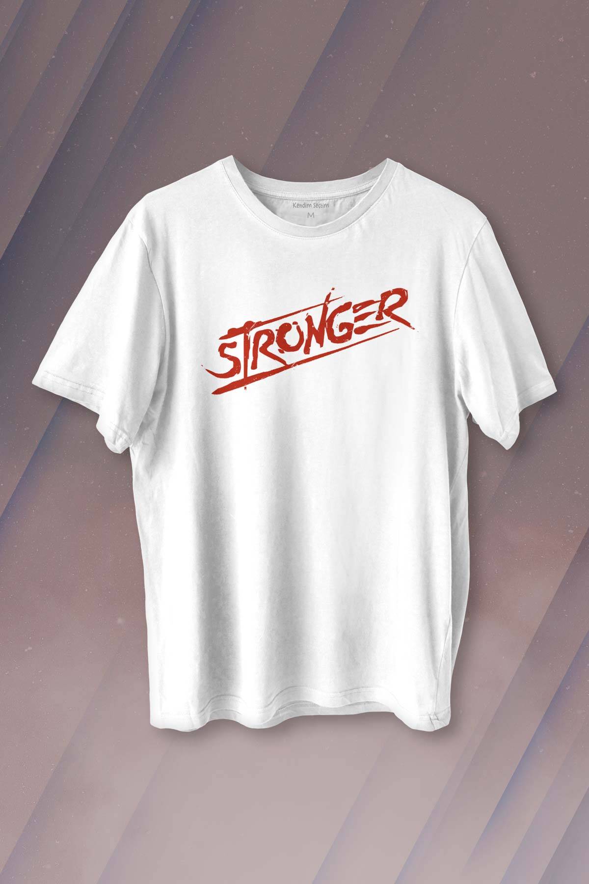 Stronger Daha Güçlü Sporcu Gym Fitness Spor Baskılı Beyaz Tişört Unisex