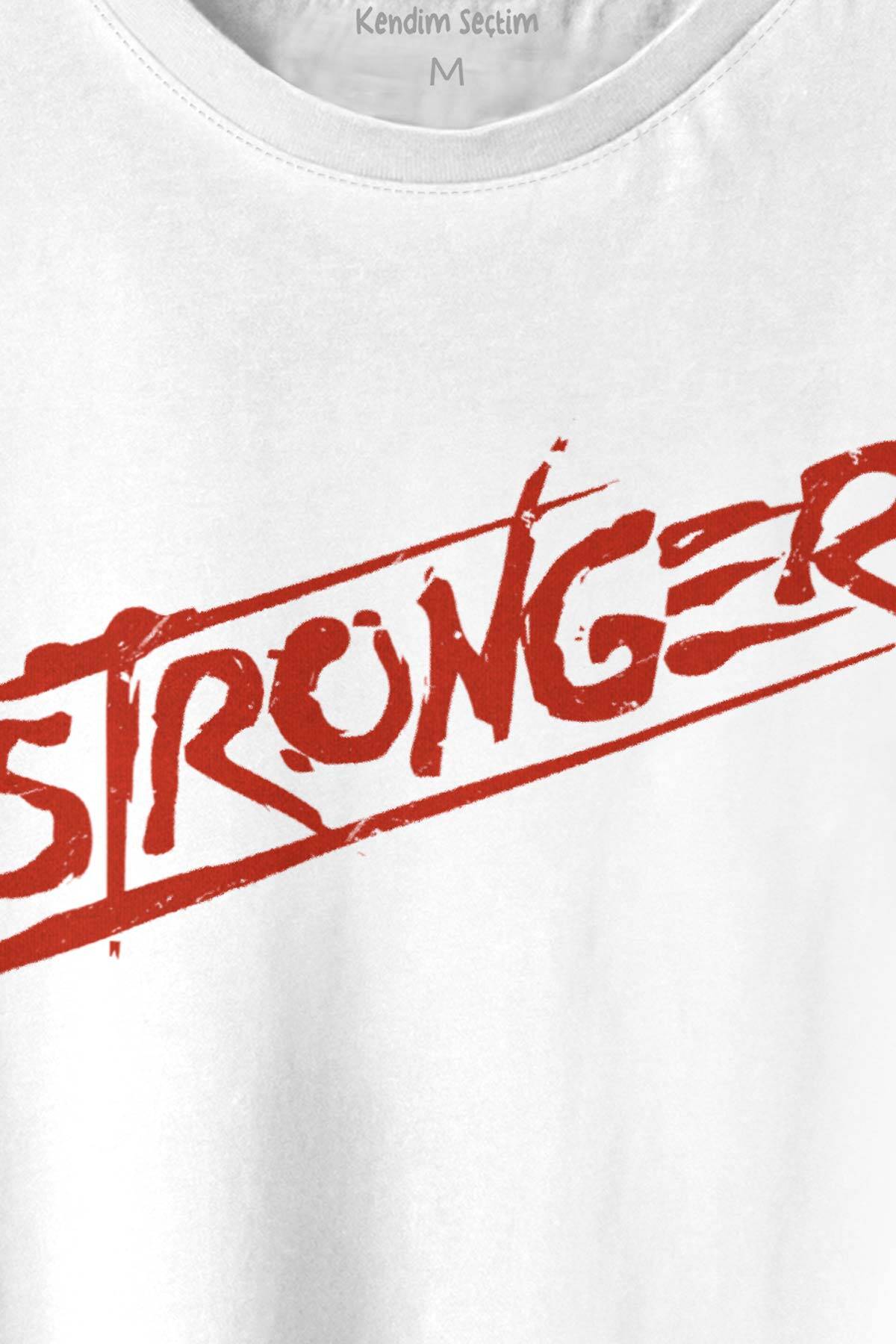 Stronger Daha Güçlü Sporcu Gym Fitness Spor Baskılı Beyaz Tişört Unisex (1)