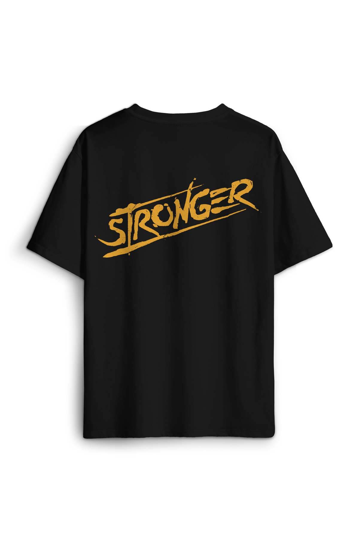 Stronger Daha Güçlü Sporcu Gym Fitness Spor Sırt Ön Baskılı Oversize Tişört Unisex