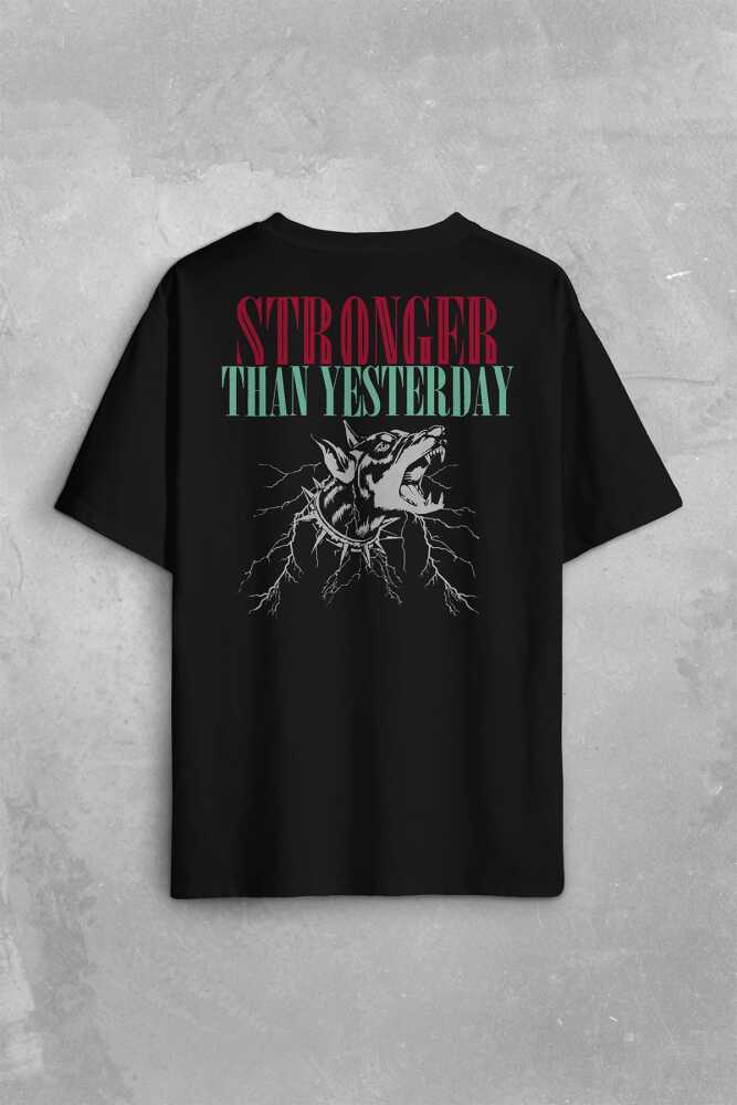 Stronger Than Yesterday Dünden Daha Güçlü Dog Typo Köpek Sırt Ön Baskılı Oversize Tişört Unisex T-Shirt