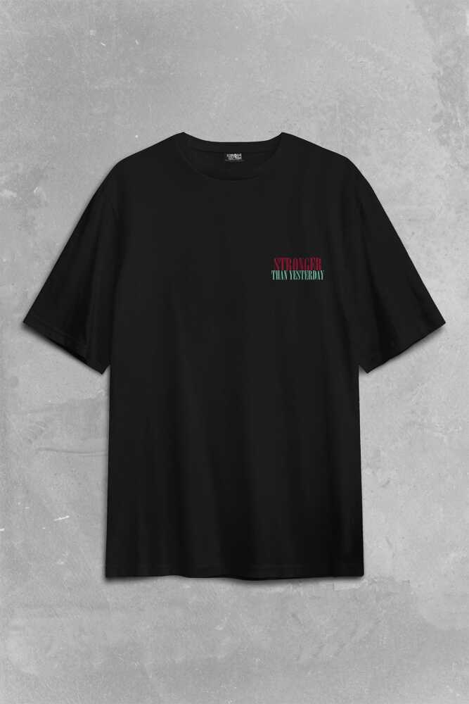 Stronger Than Yesterday Dünden Daha Güçlü Dog Typo Köpek Sırt Ön Baskılı Oversize Tişört Unisex T-Shirt (1)