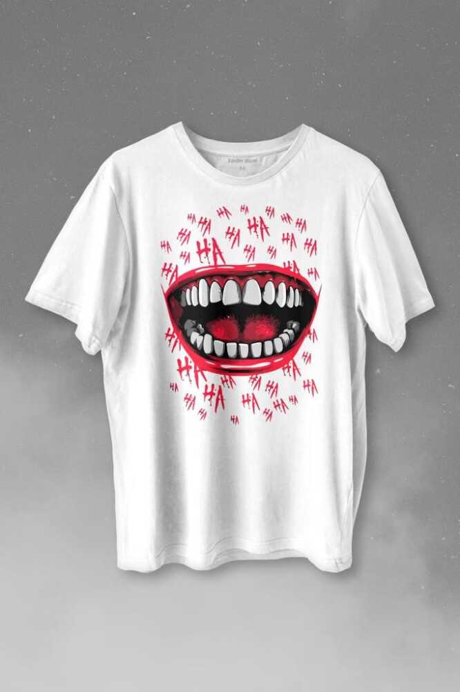 Suicide Squad Ha Ha Ha Kahkaha Gülücük Gülme Baskılı Beyaz Tişört Unisex