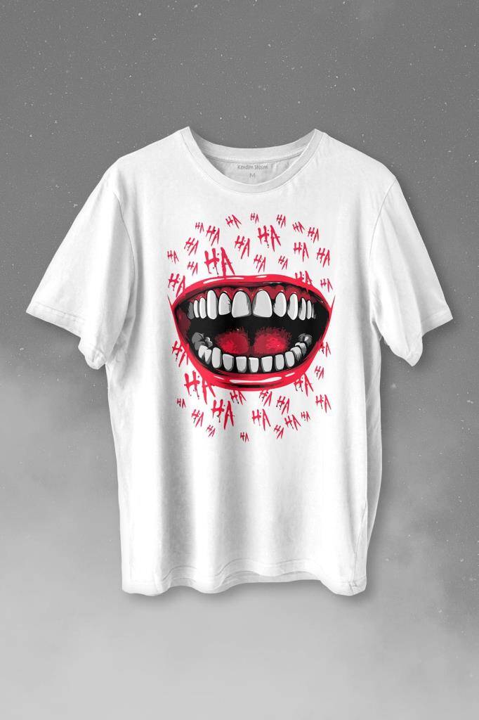 Suicide Squad Ha Ha Ha Kahkaha Gülücük Gülme Baskılı Beyaz Tişört Unisex