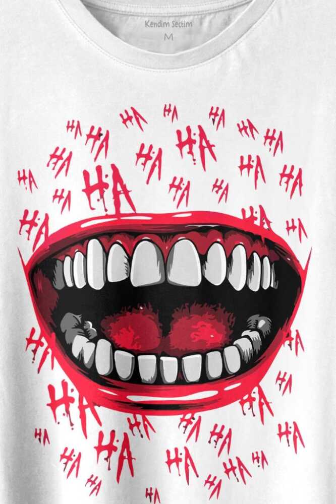 Suicide Squad Ha Ha Ha Kahkaha Gülücük Gülme Baskılı Beyaz Tişört Unisex (1)