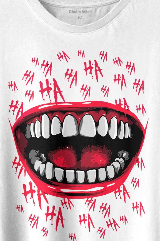 Suicide Squad Ha Ha Ha Kahkaha Gülücük Gülme Baskılı Beyaz Tişört Unisex (1)