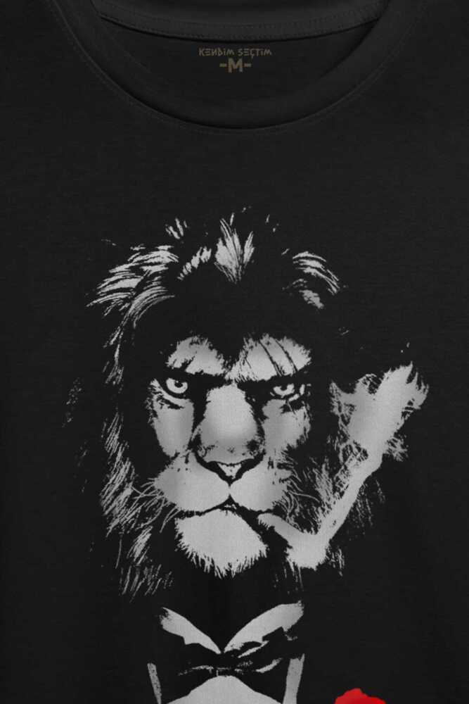 Suit Lion Aslan Takım Elbiseli ve Gül Rose Baskılı Tişört Unisex (1)