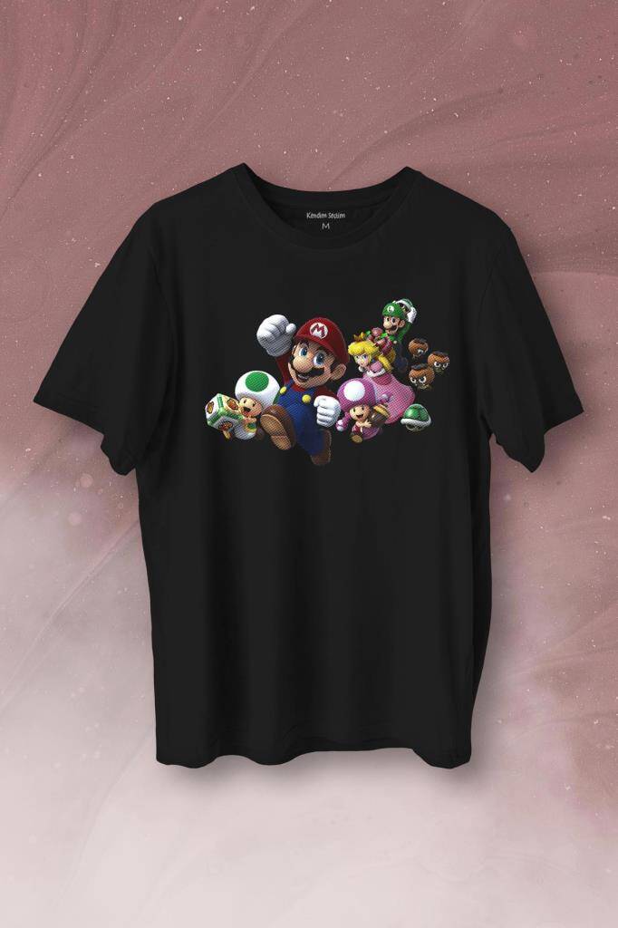 Super Mario Party Star Rush Baskılı Tişört Unisex