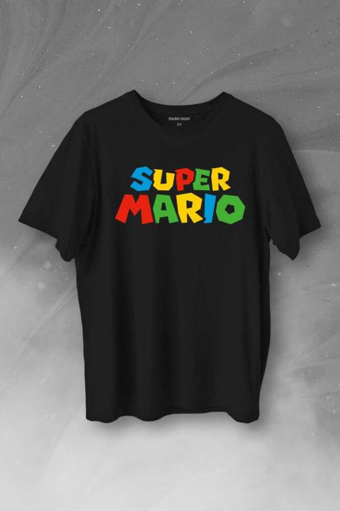 Super Mario Seres Baskılı Siyah Tişört Unisex